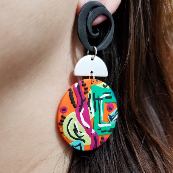 Handmade polymer clay drop earrings - Picture 3 of 5